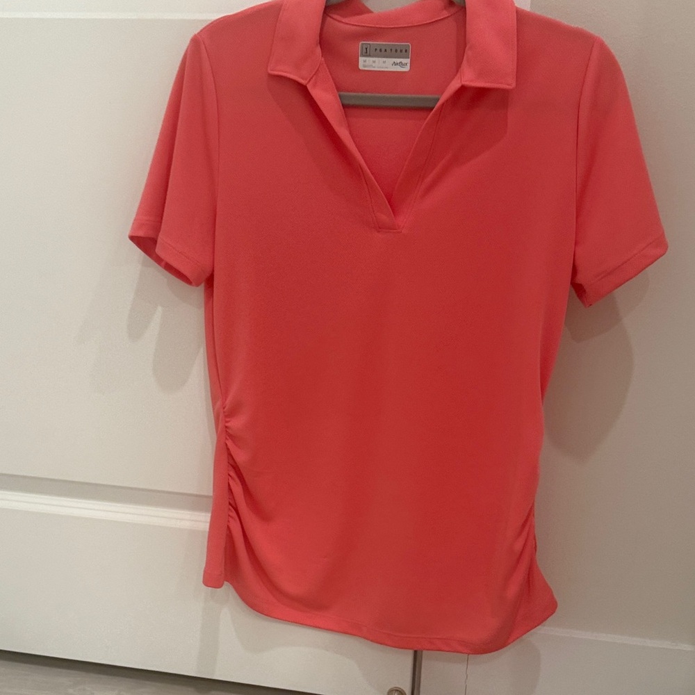 PGA Tour Coral V-Neck Short Sleeve Polo